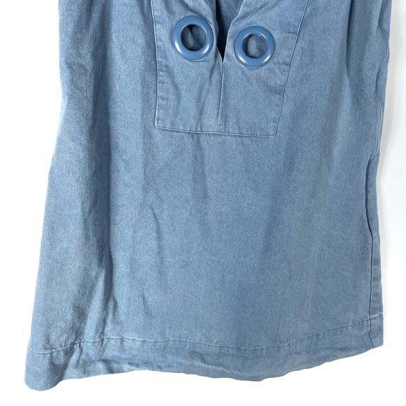 English Factory Denim Lace Up Mini Dress Blue Shift Sleeveless Chambray Sz S - Picture 5 of 10